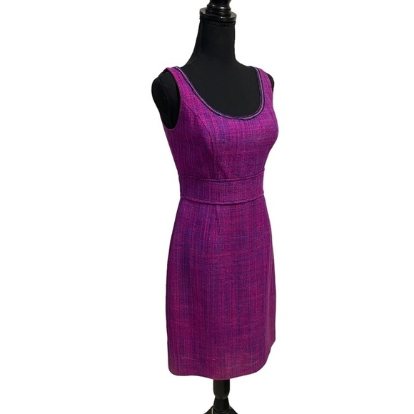 Trina Turk Dress Women’s Size 4 Purple Pink 100% Silk Tweed Dress - Picture 3 of 16
